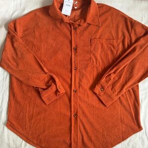 NWT Chyrii Oversized Corduroy Shirt XXL Burnt Orange Button Down Shacket Pocket